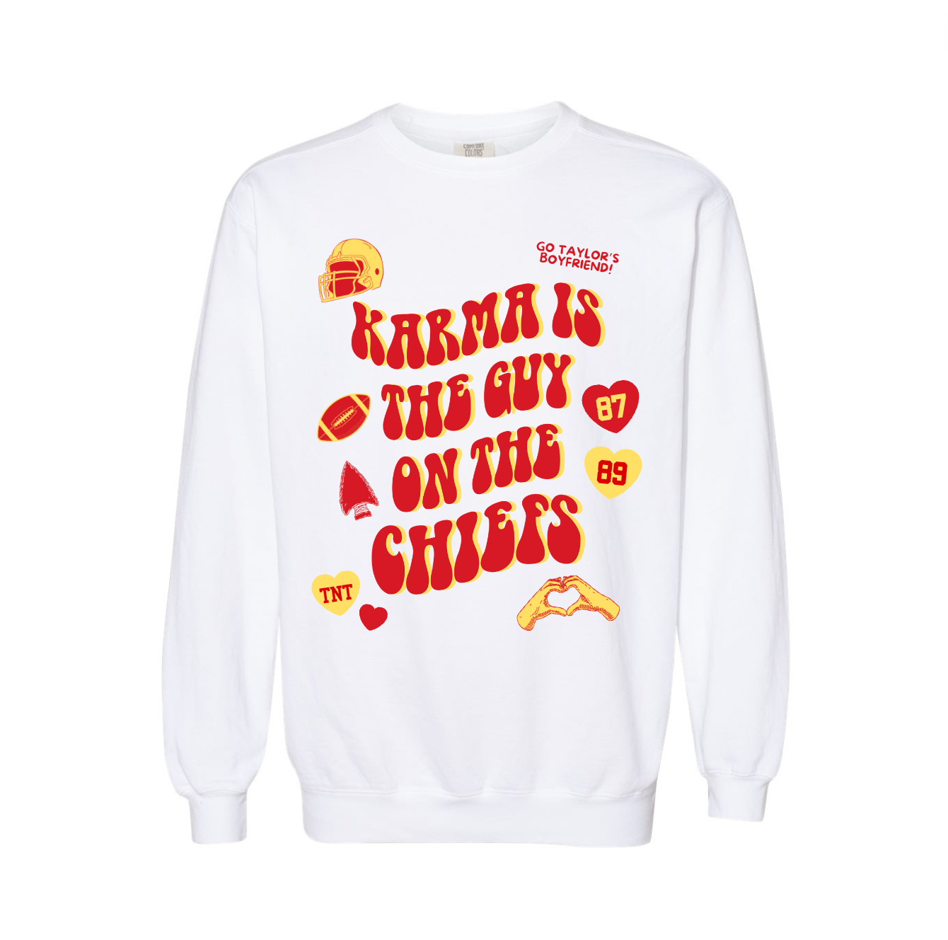 Karma is the Guy on the Chiefs Crewneck