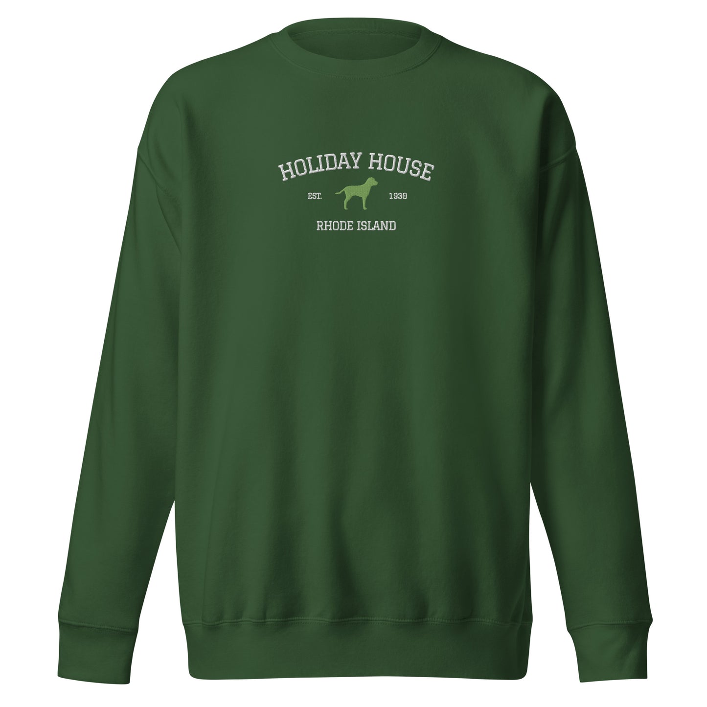 Holiday House Embroidered Key Lime Green Crewneck